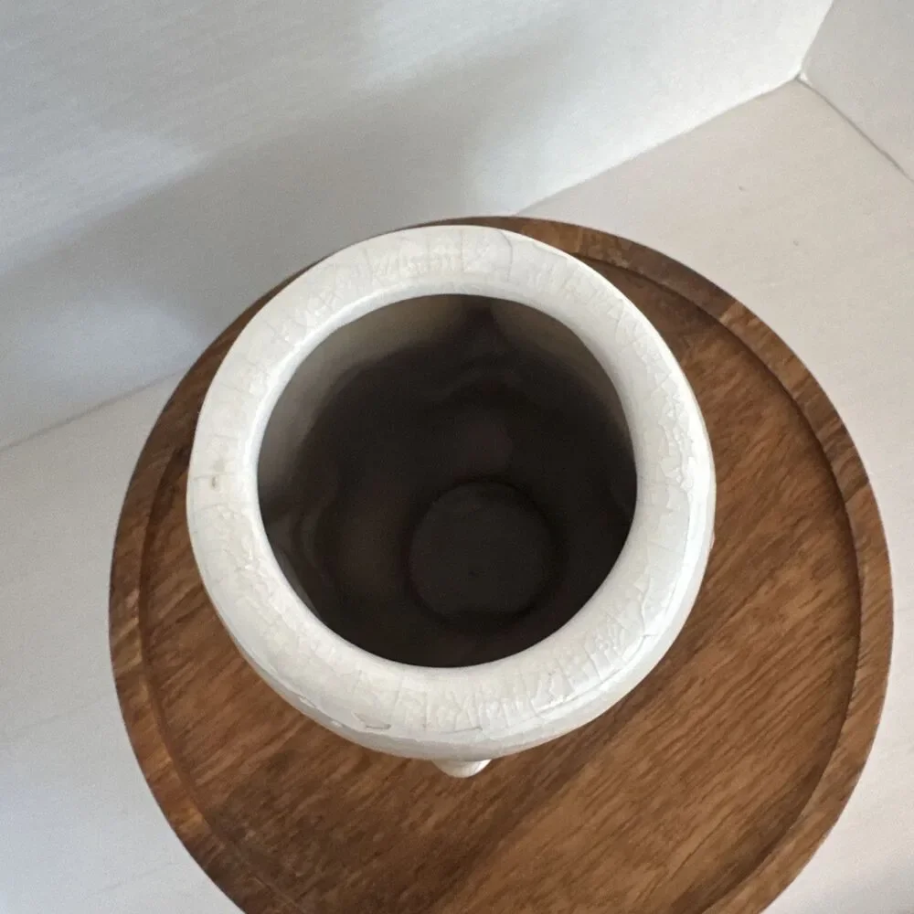 White Crackled Four Faces Vase Interesting Eye Catching